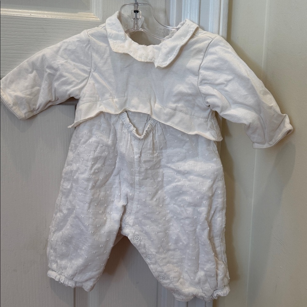 Balmain Cream Baby Romper with Textured Collar